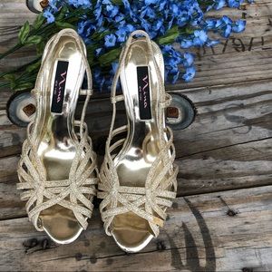 Nina New York Gold sparkly sandal heels